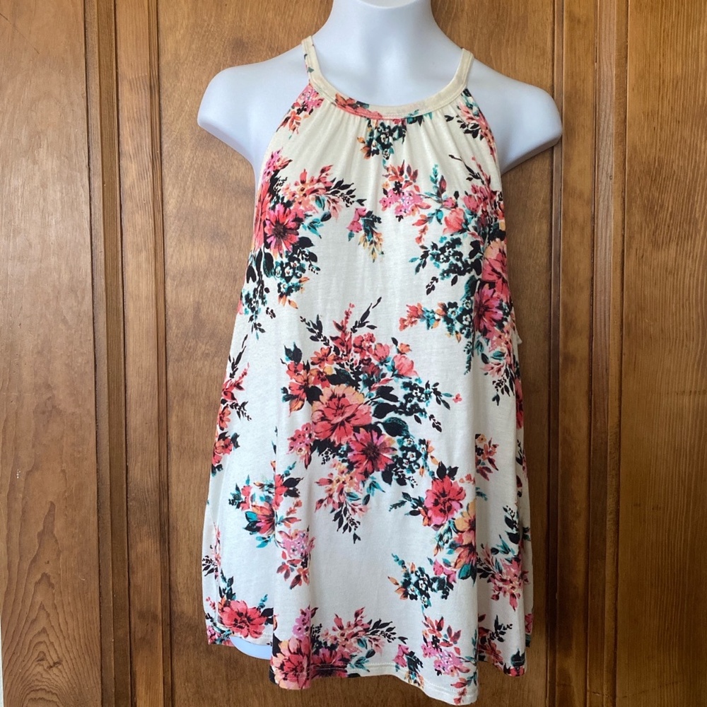 High neck spring floral top white and pink size medium